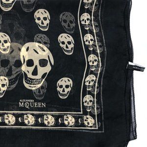 Black Gold Skull Scarf Made In Italy Rayon Stitched Edgework